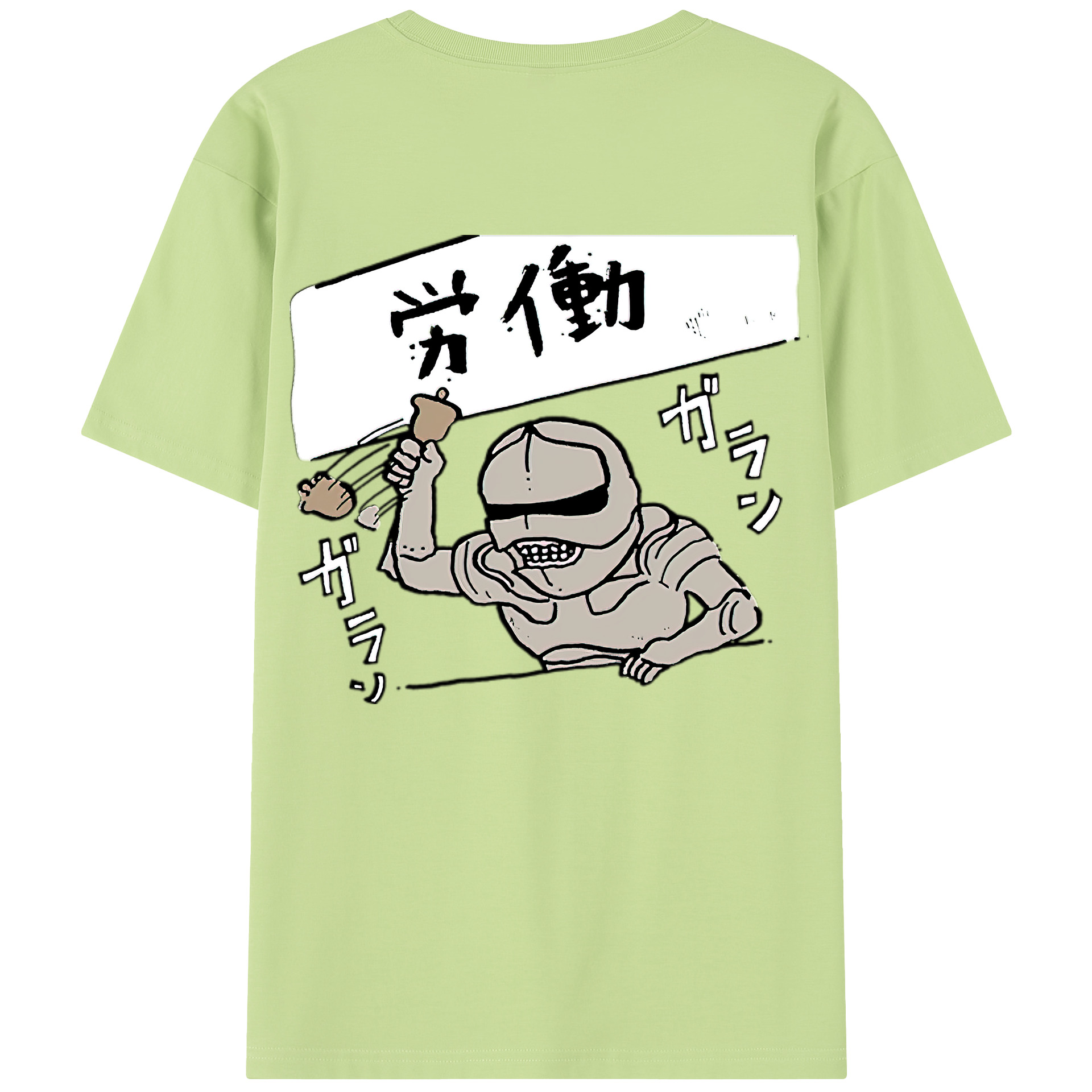 （画像用） ちいかわ 労働の鎧さん Chii-kawa Mr. Armor of Labor 綿100％半袖Tシャツ（背面プリント）